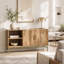 Buffet Lysa 50 pouces avec tablettes ouvertes, base en fer doré, bois de manguier brun naturel