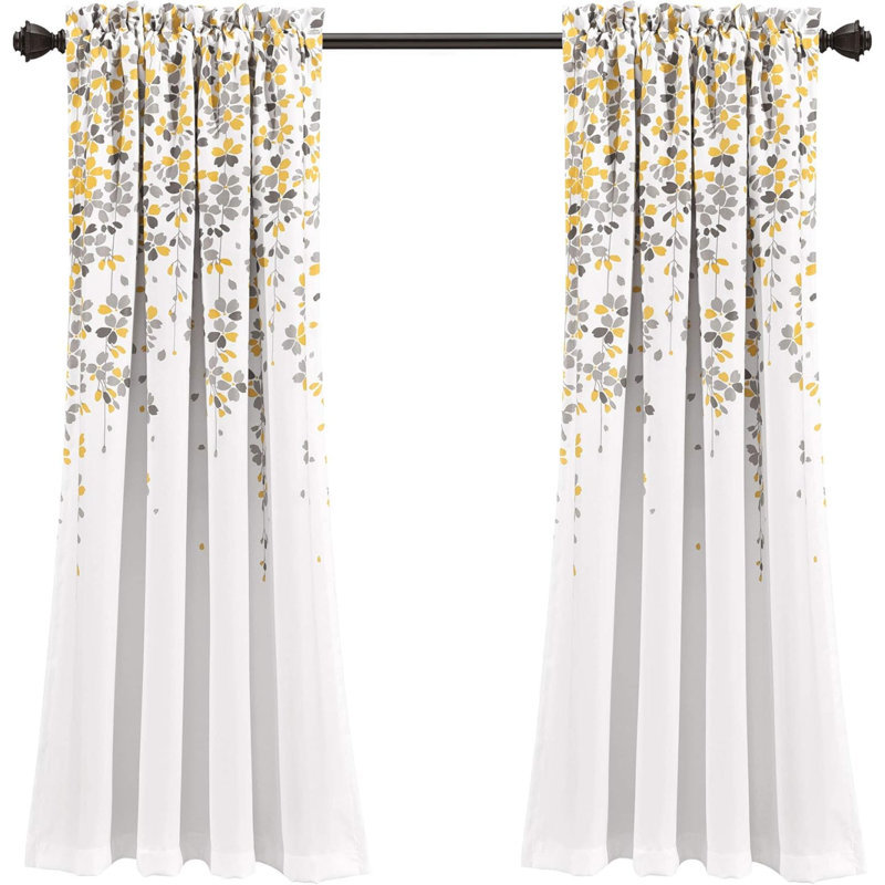 Paire de rideaux Weeping Flower, Jaune/gris, L 52 po x L 63 po