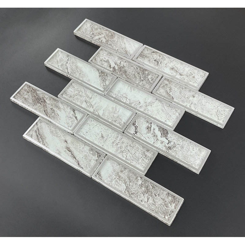 2 X 6 Brick Glass Wall Mosaic Tile, Beige