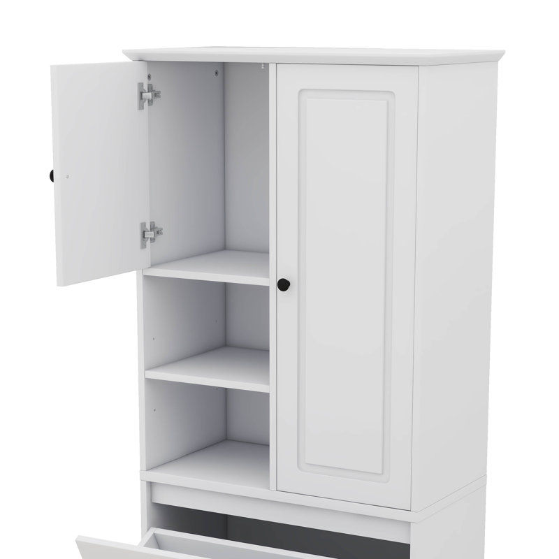 67.7" Tall Storage Cabinet With Flip-Out Basket, Adjustable Shelves & 2 Doors, Freestanding Floor Cabinet With Aluminum Alloy Handles