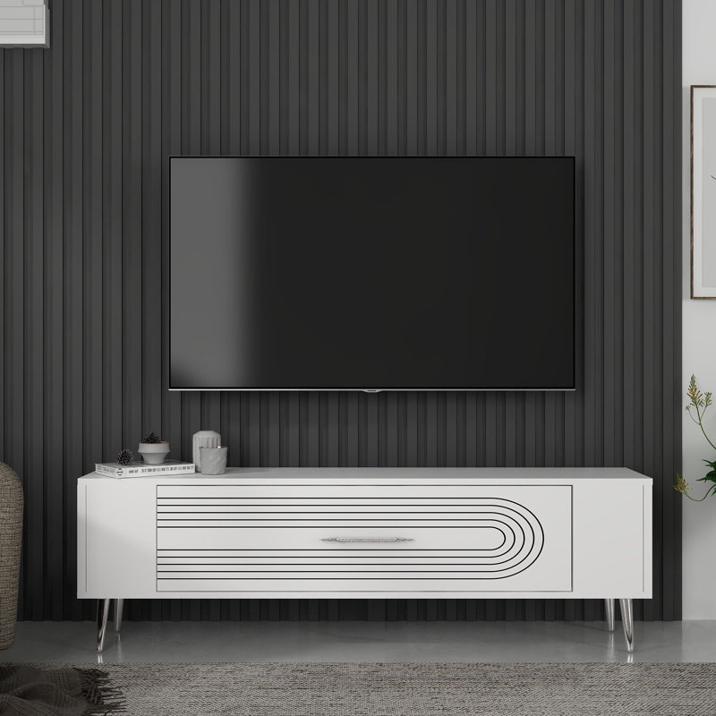Meuble télé Catena, Blanc / argenté