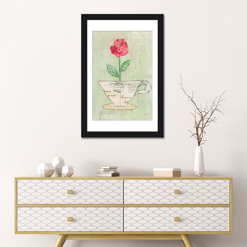 « i », impression sur toile Teacup Floral, Papier d'art encadré noir, H 32 po x l 24 po x P 1 po, Blanc