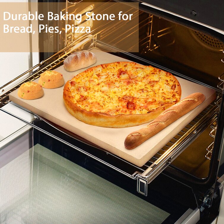 Amzdeal Pizza Stone Set for Grill and Oven, Cordierite Pizza Pan with  Baking Recipes, 15*12in 