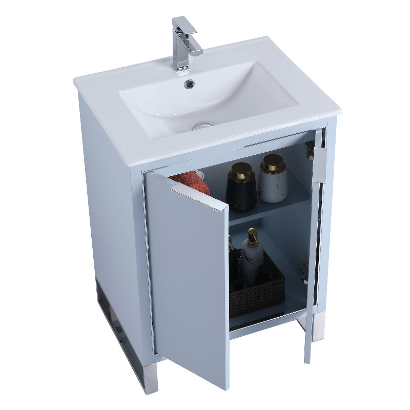24'' Single Bathroom Vanity Set, Polished Chrome, Pastel Blue