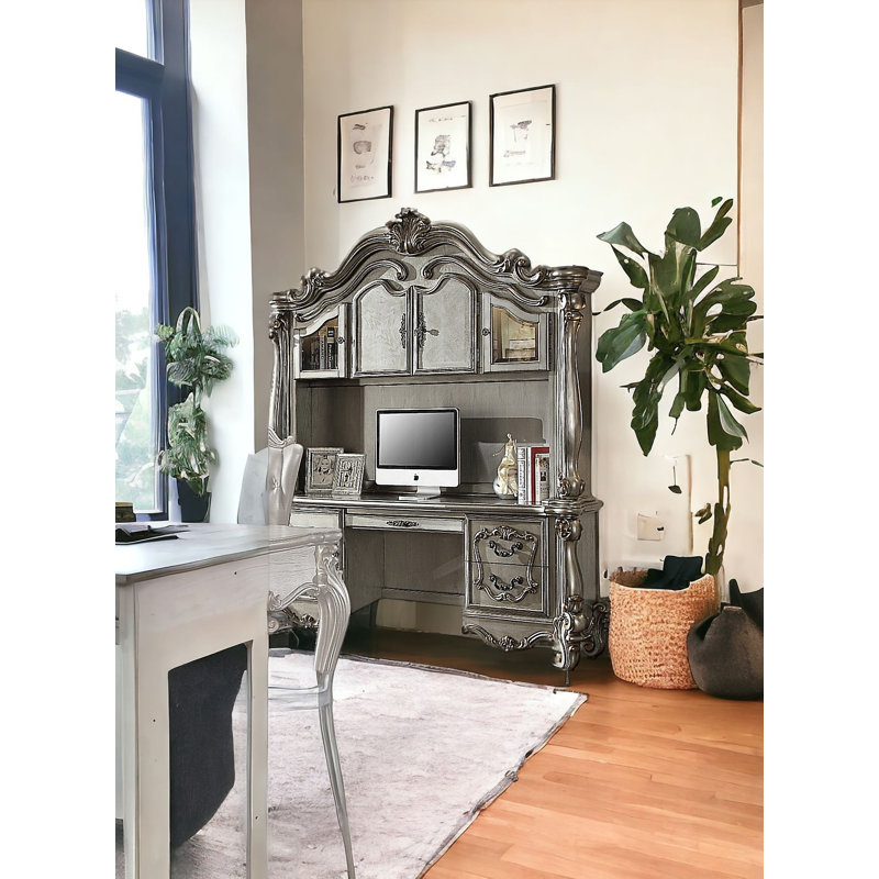 Bureau d'ordinateur 76 po à fixation murale en bois massif avec quatre tiroirs et cinq tiroirs Platinum