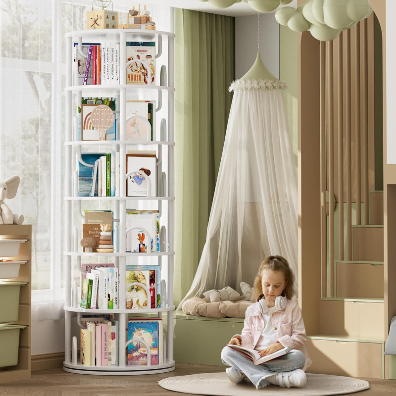 Tour de bibliothèque rotative à 6 niveaux, Blanc
