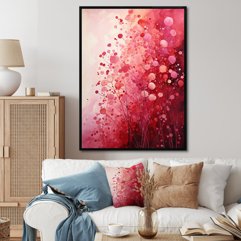 Crimson Reverie - Paysages abstraits, art mural, H 32 po x l 16 po x P 1 po, Cadre flottant noir