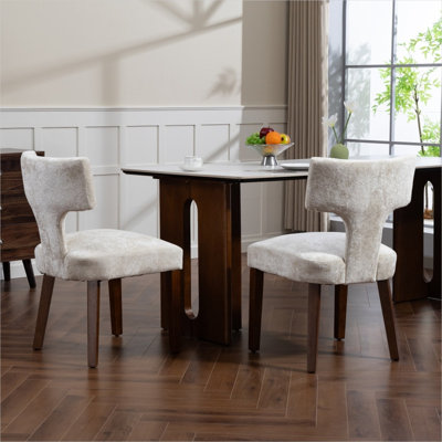 Upholstered Side Chairs, Set of 2, Chenille Fabric, Linen Beige, Nailhead Trim, Solid Wood Frame for Dining Room or Kitchen