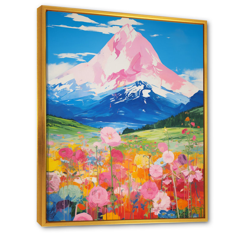 Rose dans un champ de fleurs - reproduction, H 40 po x l 30 po x P 1,5 po, Cadre flottant doré
