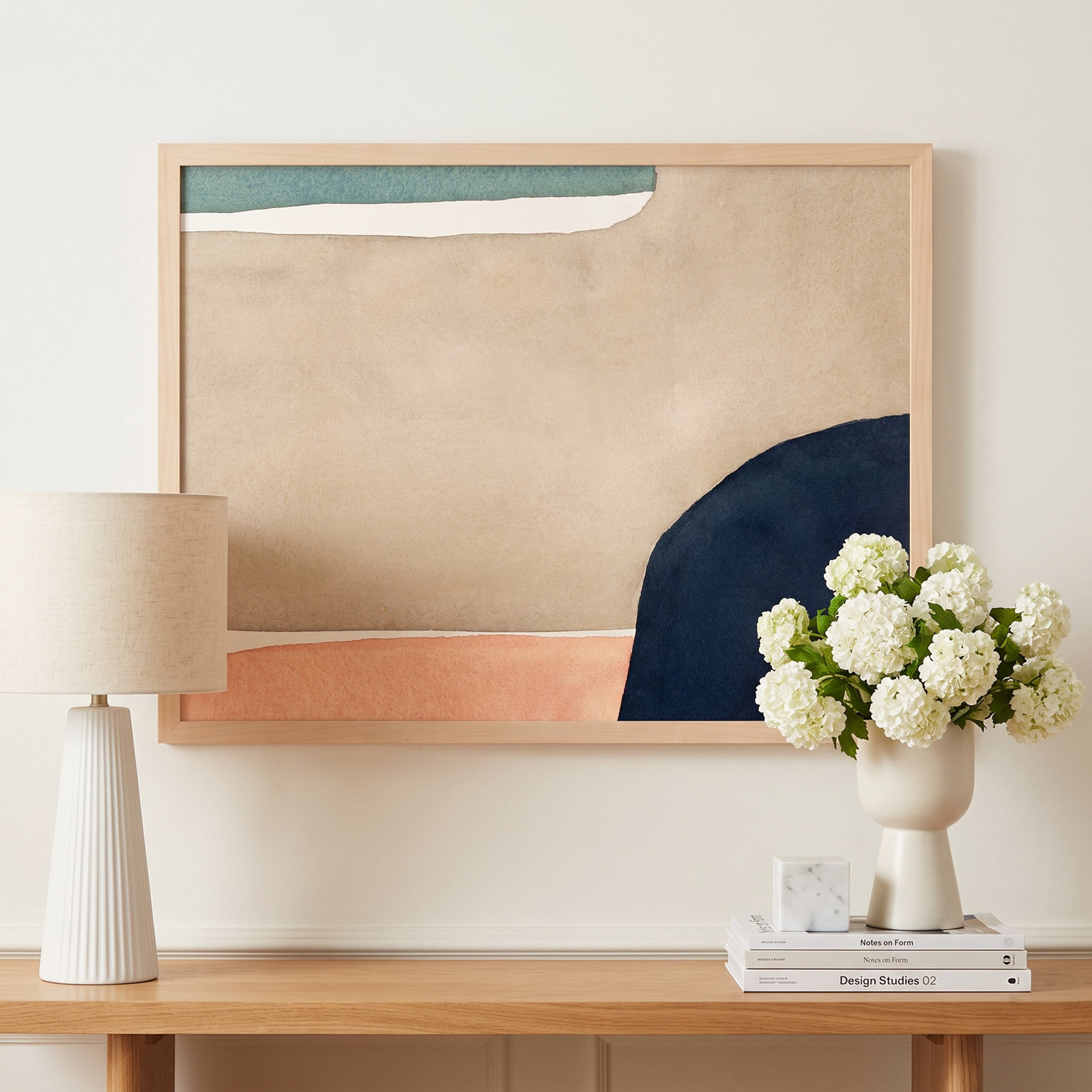 Divided "Hazy Gray" Print by Julia Balfour, 30" H x 38" W x 1.25" D, Maple Picture Framed Paper