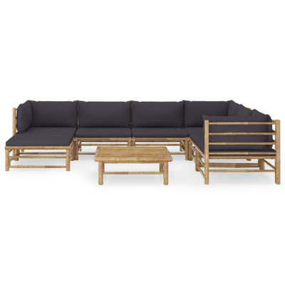 Ensemble de salon de jardin en polyester et bambou gris foncé