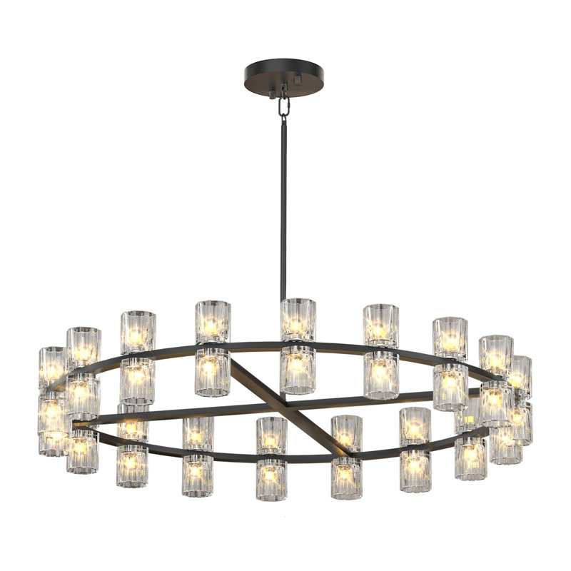 Modern Black Crystal Chandelier - 36 Inch Double Ring LED Ceiling Light Fixture for Dining Room, Living Room & Bedroom Decor