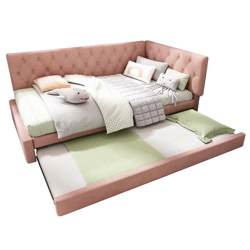 Upholstered Daybed with Trundle, Pink