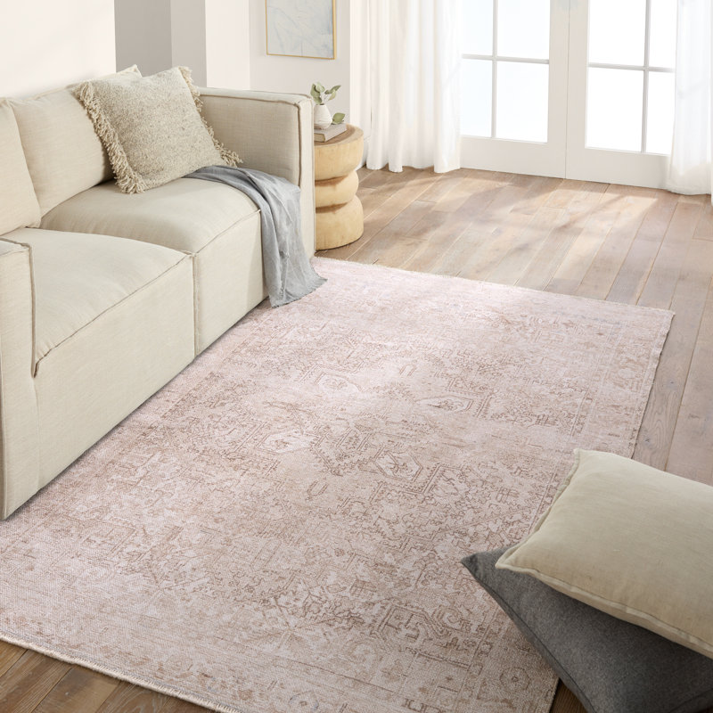 Vibe by Bungalow Rose Afshari Medallion Machine Washable Tan/Cream Area Rug, Runner 2'6" x 8'