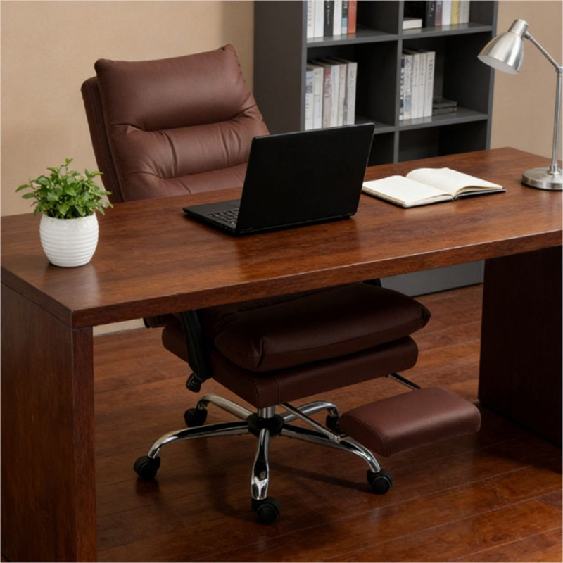 Coffee Microfibre Task Chair with Vibration Massage, Lumbar Heat, 135° Recline, Adjustable Height for Home Office