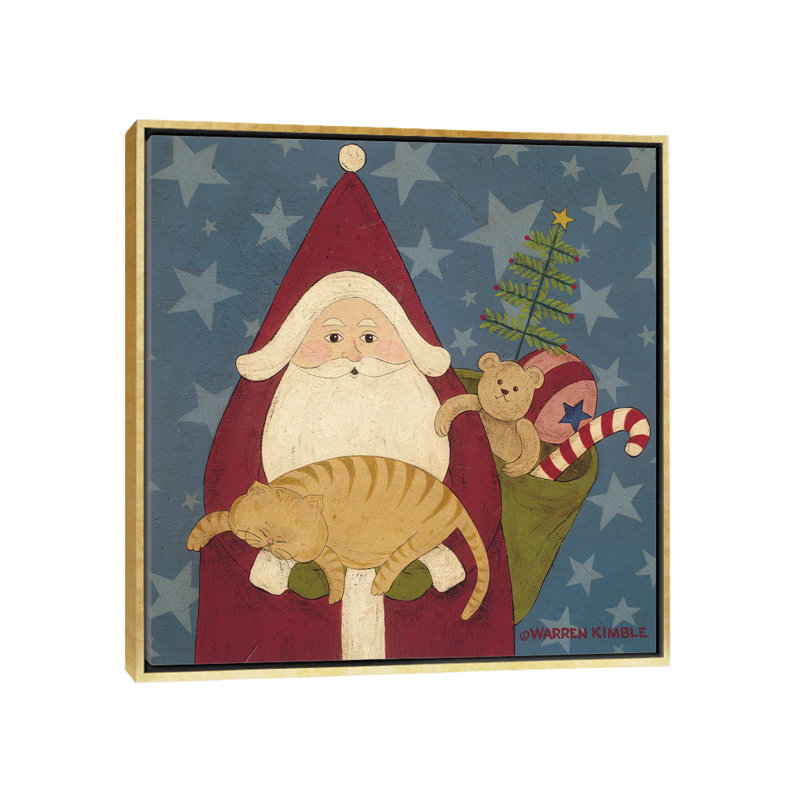 Père Noël - reproduction d'art murale - toile encadrée, H 26 po x l 26 po, Impression encadrée sans passe-partout, Doré