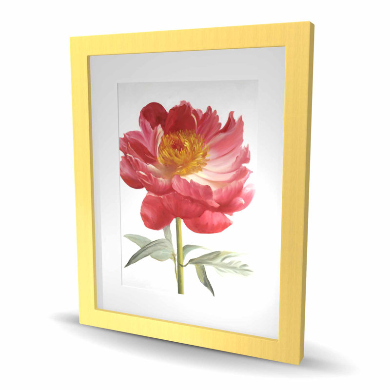Imprimé matelassé avec pivoine rose | Décoration intérieure, H 20 po x l 16 po, Doré