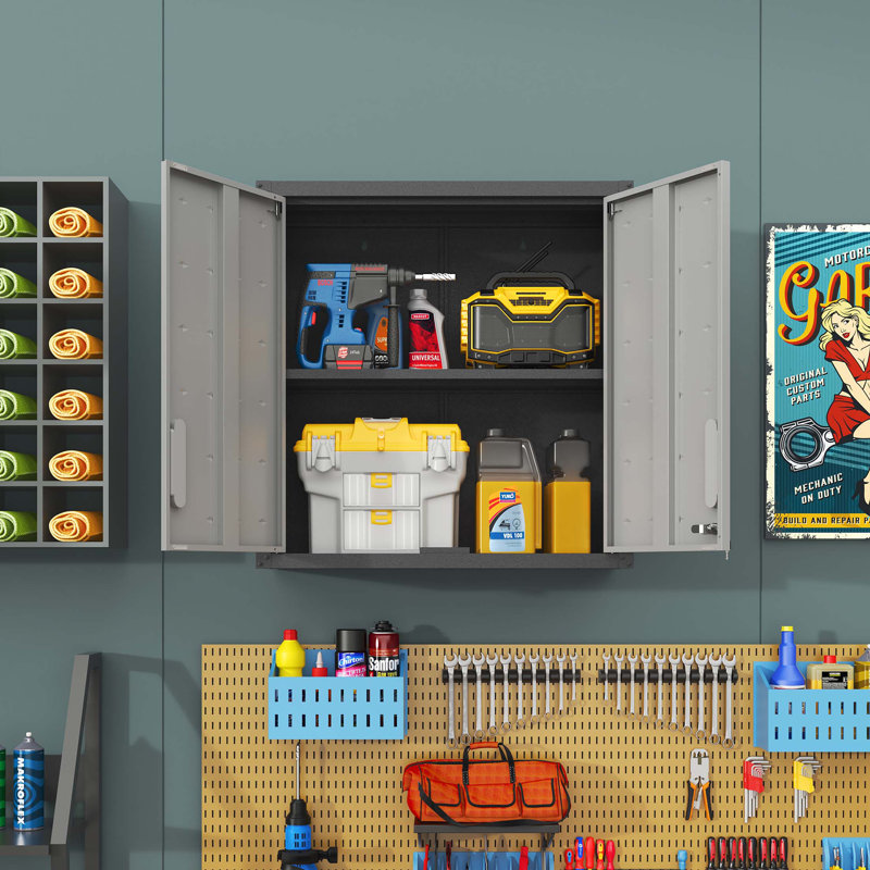 Metal Wall-Mounted Tool Storage Cabinet with Locking Door and 1 Shelf  for Garage Warehouse,Office,Assembly Required