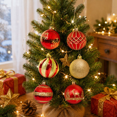 30 pièces de boules de Noël ornements d'arbre de Noël rouges, verts et dorés, décorations de boules de Noël scintillantes de 2,4 po