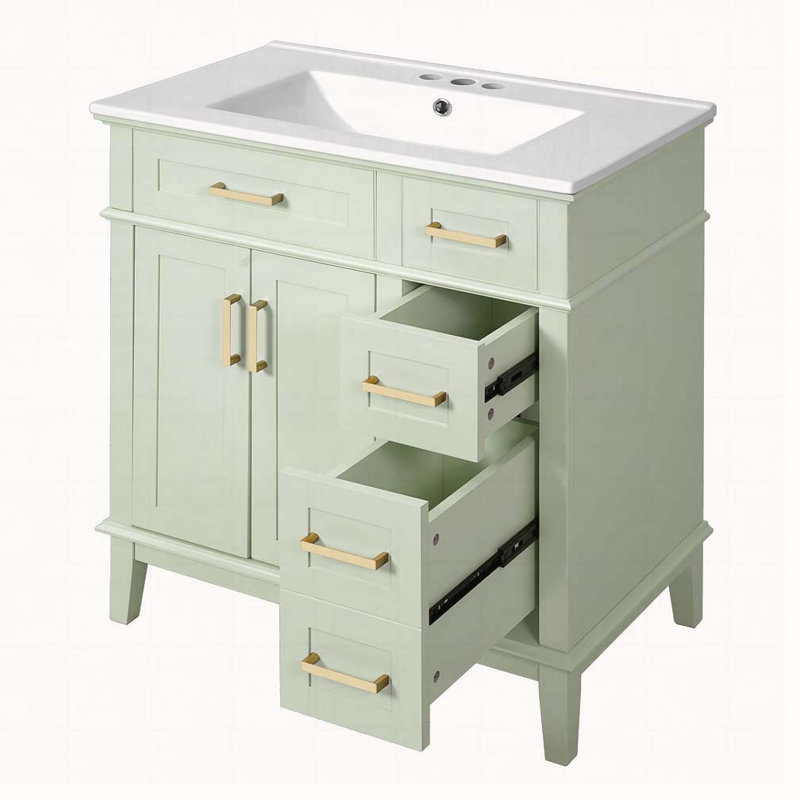 Meuble-lavabo 30 po avec lavabo en céramique, Vert clair