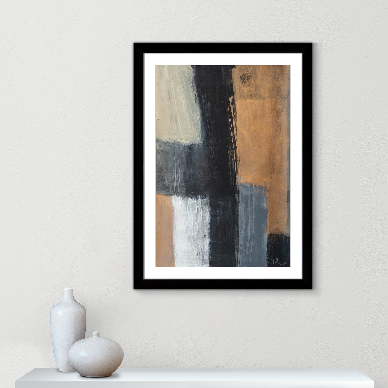 Calderon "Metallic Slate II" Print, 37" H x 27" W x 1.25" D, Black Cube Frame Matted