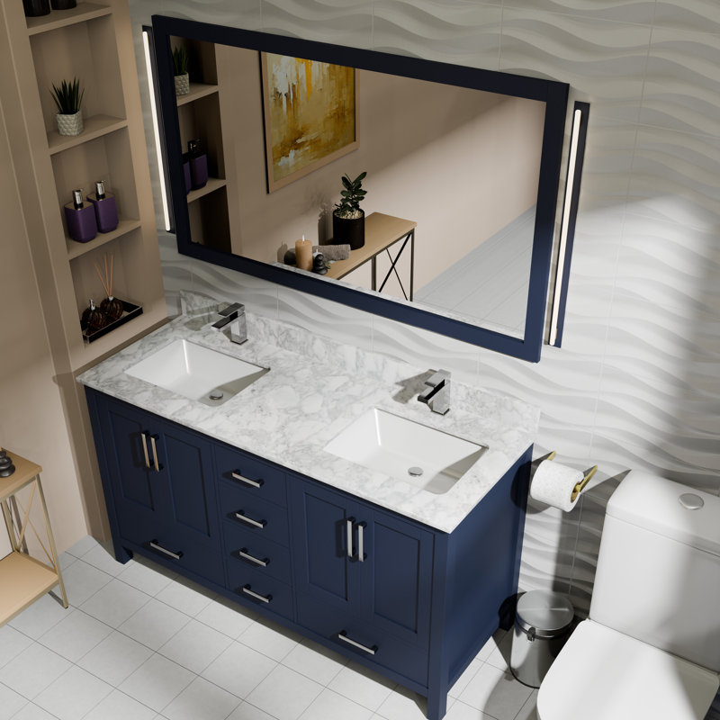 Meuble-lavabo double l 60 po x P 22 po Jacques, Marine