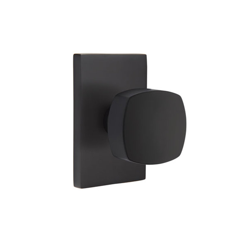 Emtek Passage Knobset w/ Modern Rectangular Rosette and Freestone Knob, Flat Black