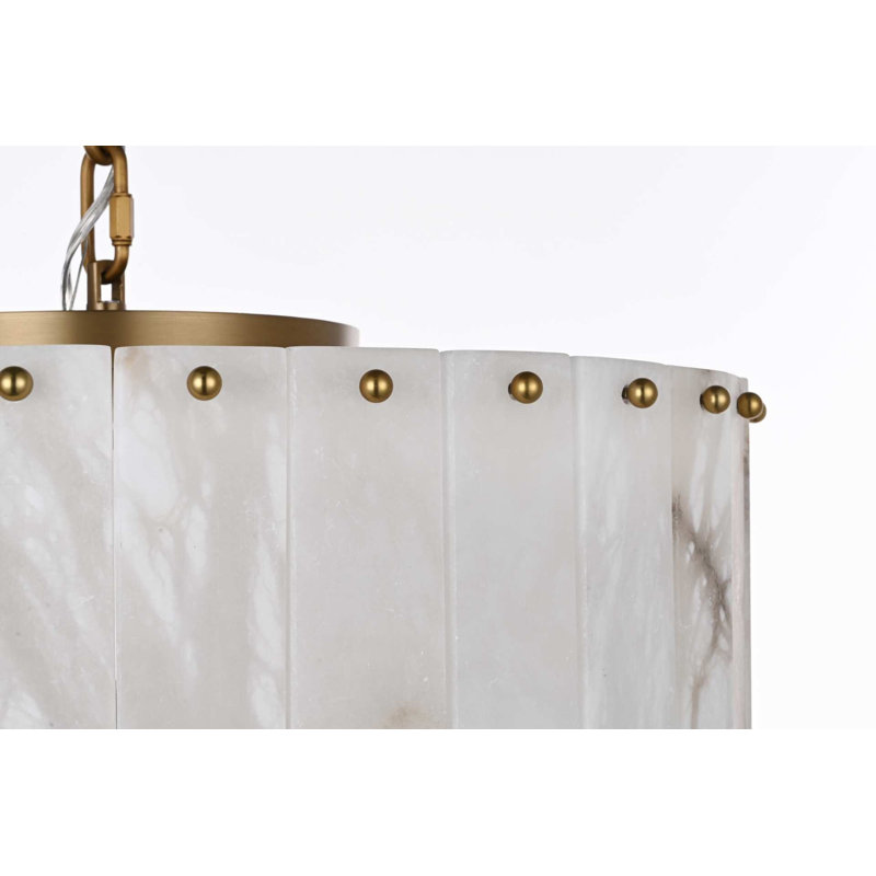 Lustre en albâtre 20 pouces Intisar, Or satiné, H 13 po x l 20 po x P 20 po, 9 lumières