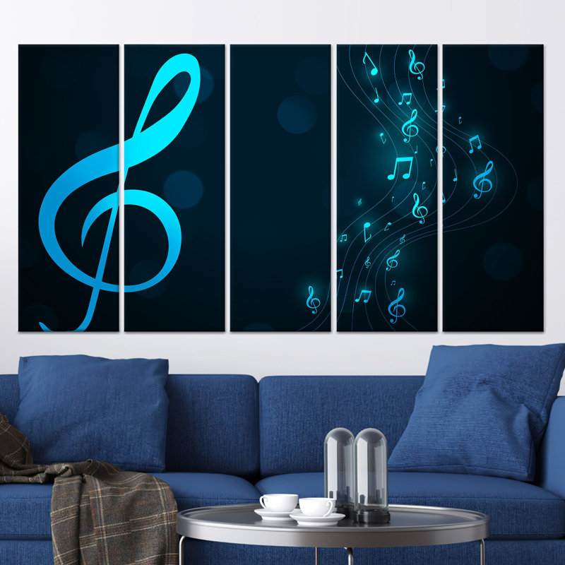 Modern Music Room Decor - Printed Canvas Artwork with Vibrant Melody,5P Wrapped Canvas, H: 59.1 x W:110.2 inches