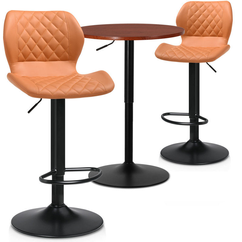 Ensemble de table bistro et tabouret de bar réglable en hauteur 3 pièces Moaid, Argent, Brun