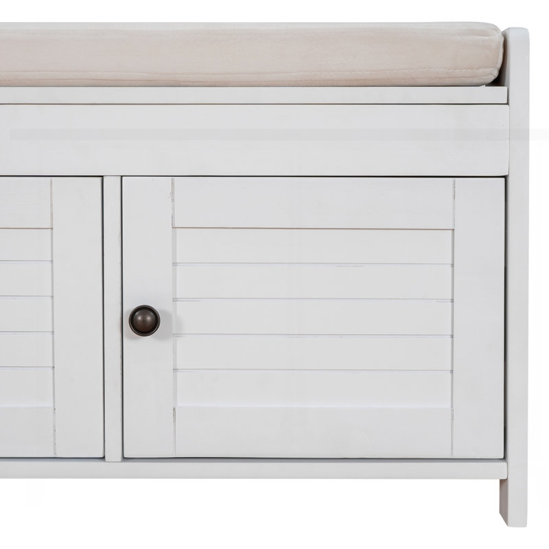 Banc de rangement avec 3 portes en forme de volet, Blanc