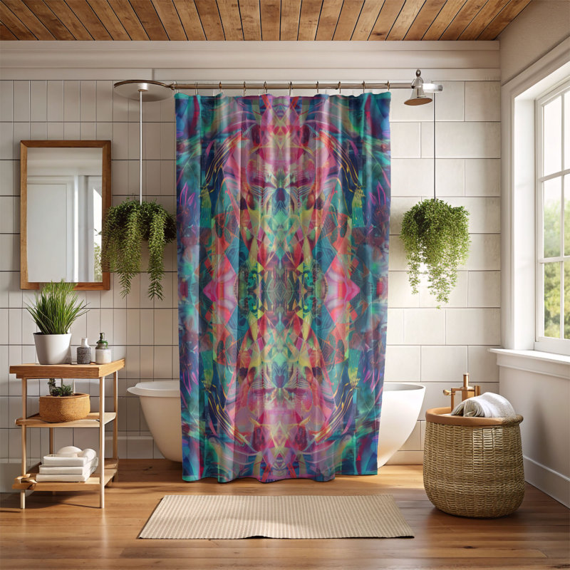 Motifs psychédéliques - Rideau de douche haut de gamme, H 74 po x l 71 po