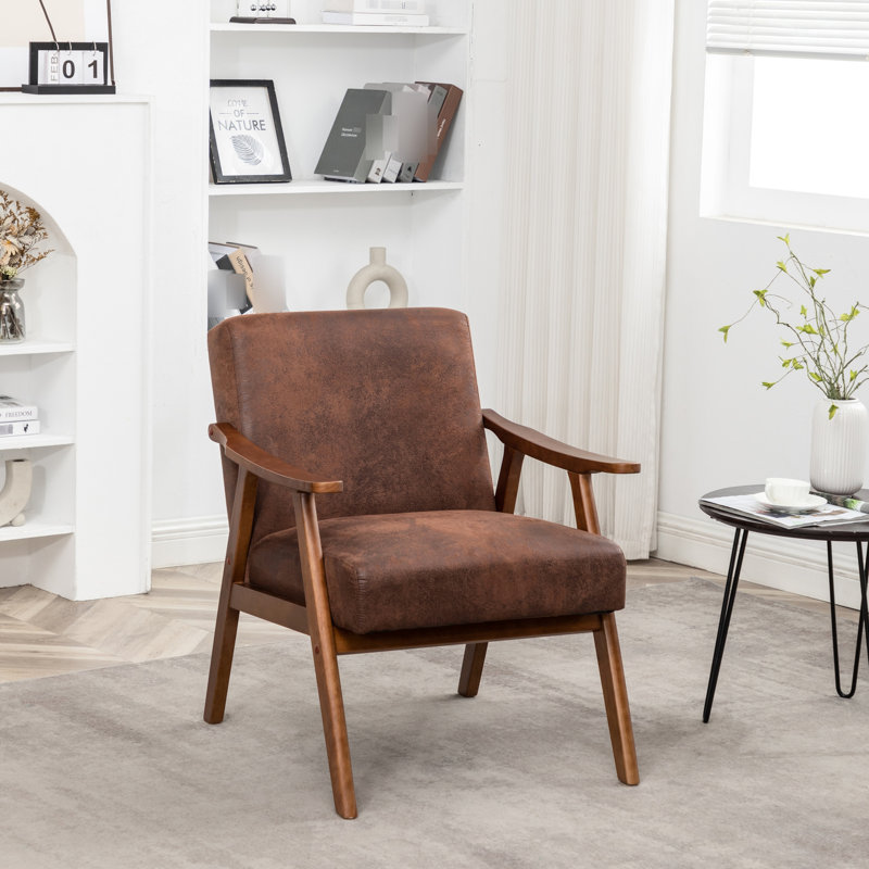 Chaise brune en microfibre For Living, fauteuil de détente Mid-Century Modern Elegant Design, microfibre, bois massif