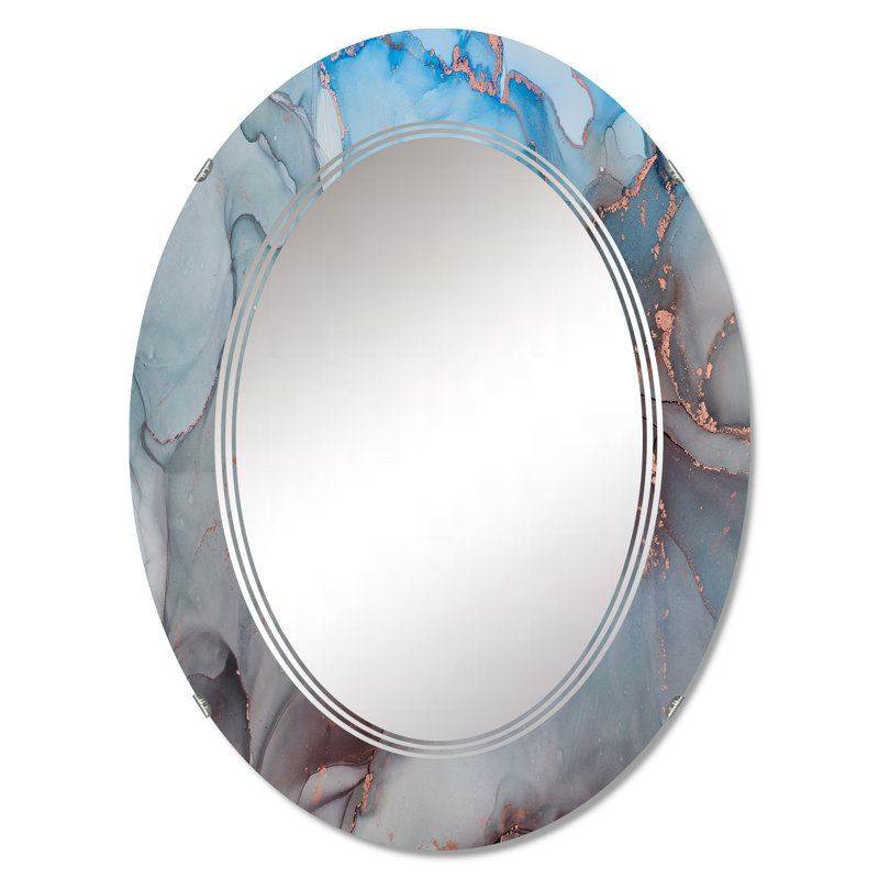Gris et bleu liquide Art - miroir mural moderne ovale, 30 po x 20 po