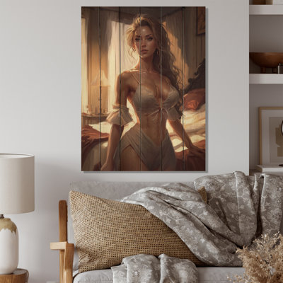 Gorgeous Morning Glory II - Woman Sensual Print on Natural Pine Wood