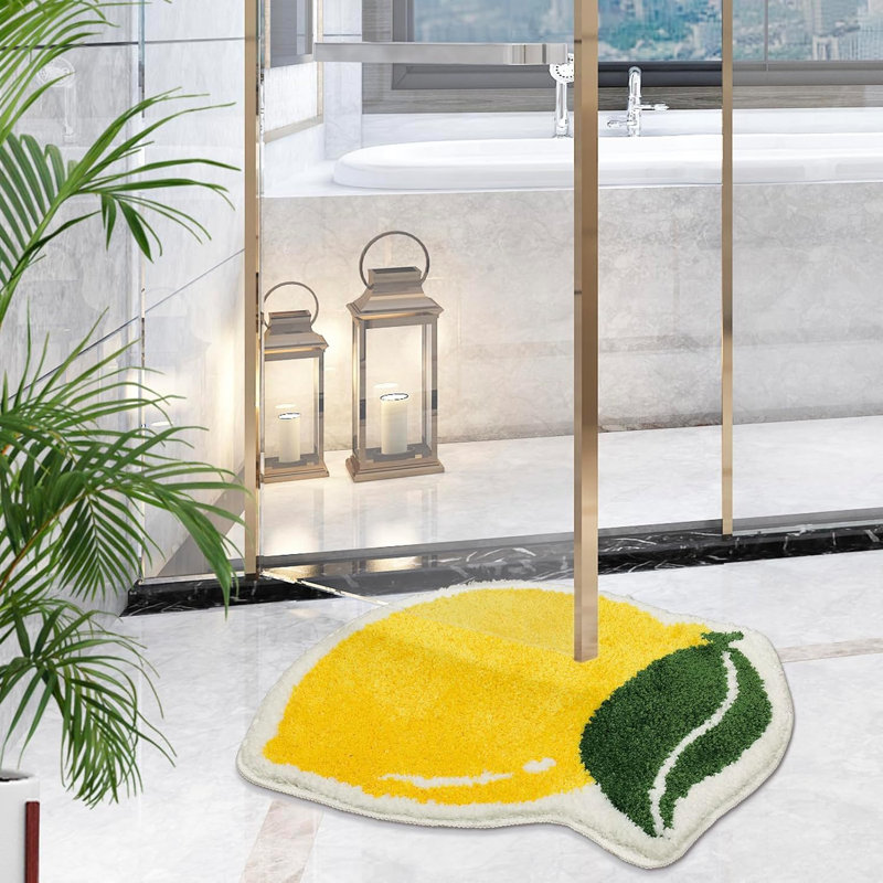  Fruit Lemon Bathroom Rugs, Absorbent Non Slip Washable Bath Mats For Bathroom And Kitchen, Cute Yellow Fun Shaped Bathtub Rug Shower Rug