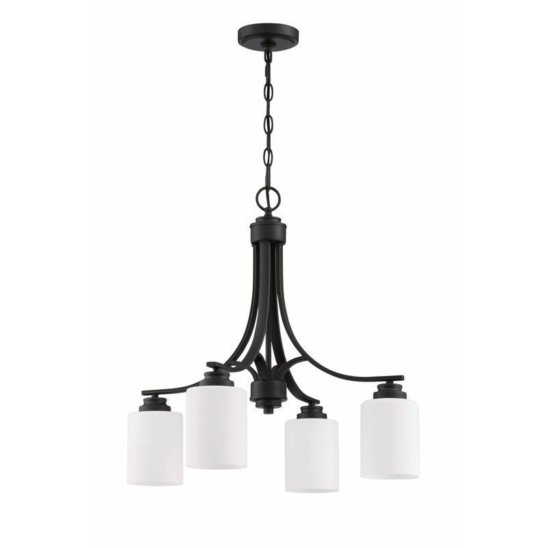 4 - Light Dimmable Empire Chandelier, White Frosted, Flat Black