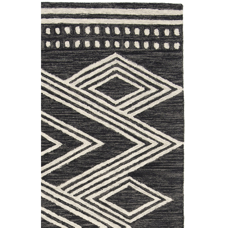 Vedika Southwestern Handmade Tufted Wool Ivory/Charcoal Area Rug, Rectangle 2' x 3'