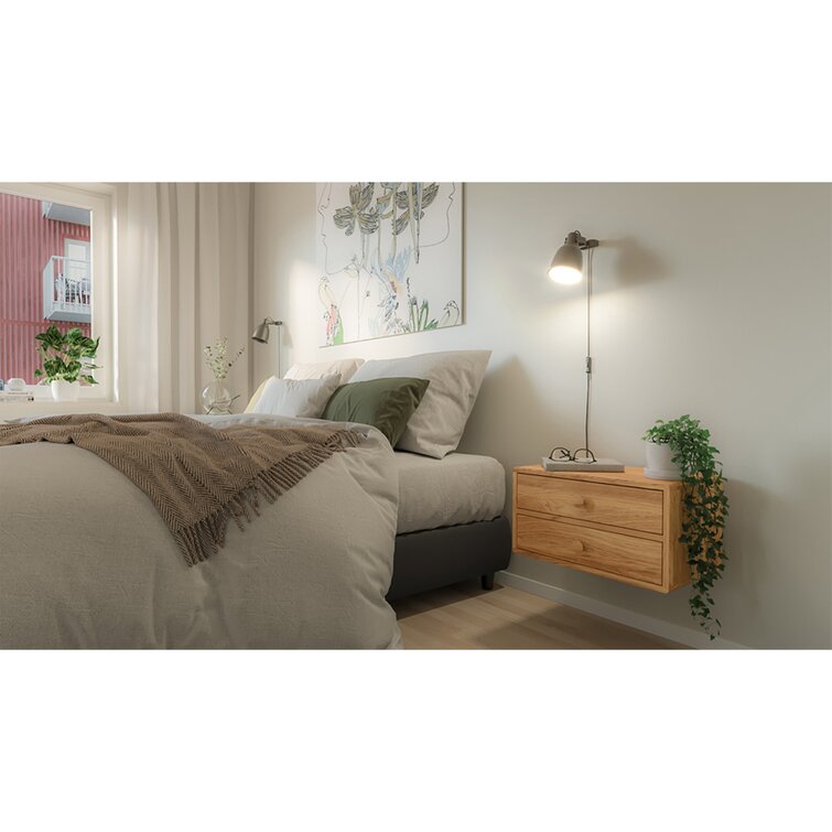 Arvester Modern Floating Bedroom Nightstand with Storage Drawer and Open Shelf Cubby Wade Logan Color: Light Oak