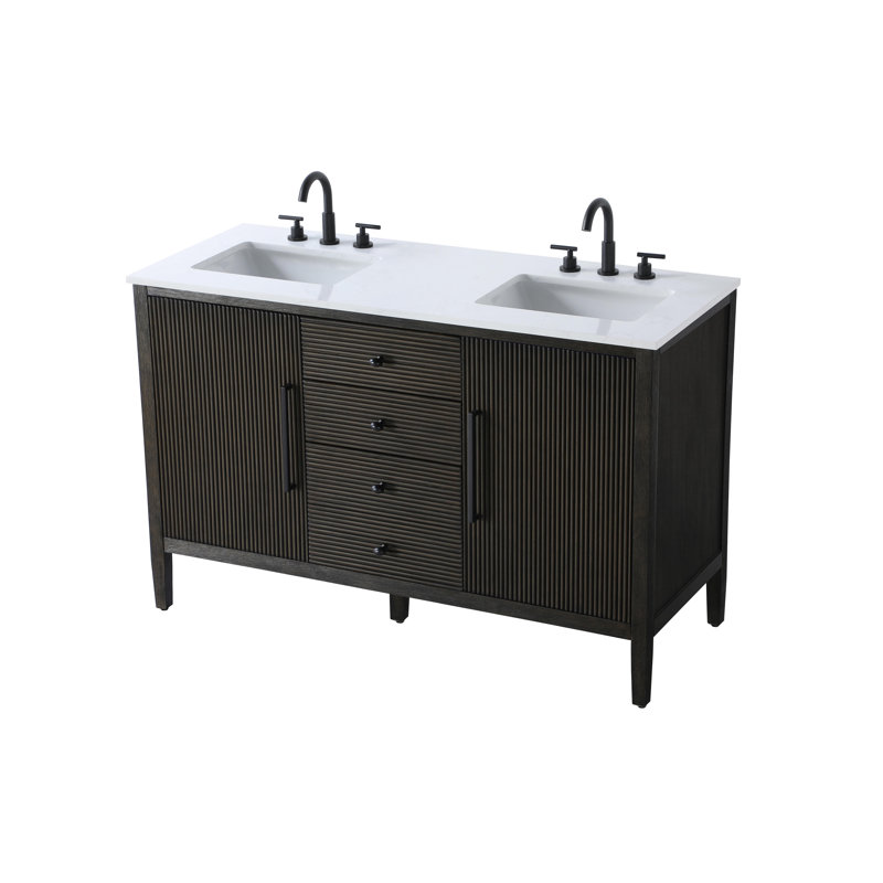 Meuble-lavabo double 54 po, Chêne chocolat