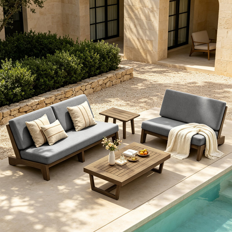 Ensemble de conversation Polett, 4 Pcs: 2 Tables, Loveseat, Sofa, Gris, Brown