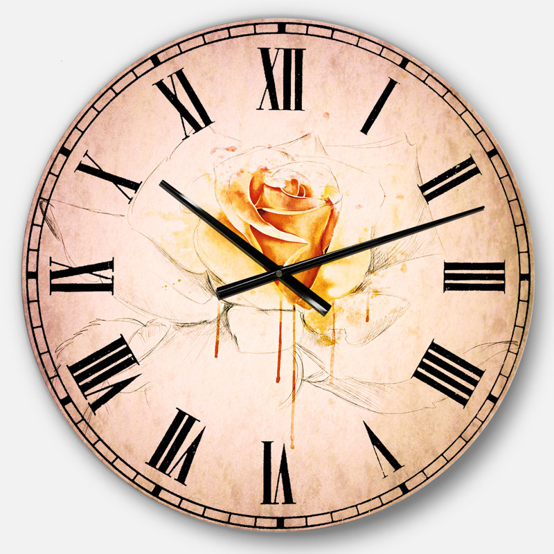 Croquis de rose jaune sur fond blanc - horloge murale traditionnelle, Moyenne