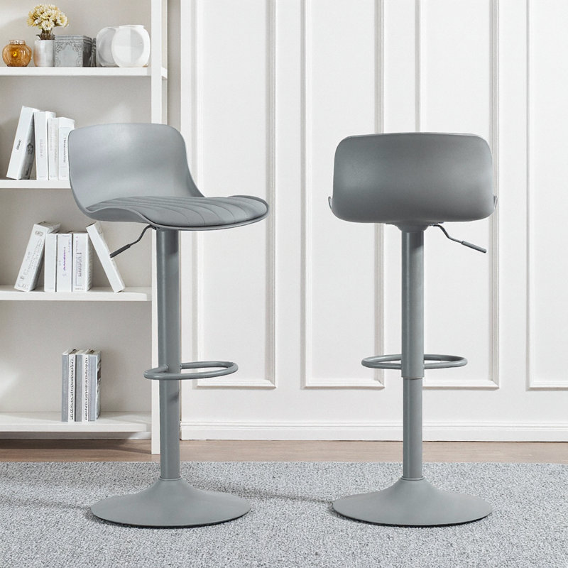 Modern Gray PU Leather Bar Stools Set of 2 with Swivel, Height Adjustment, and Ergonomic Back, Gray