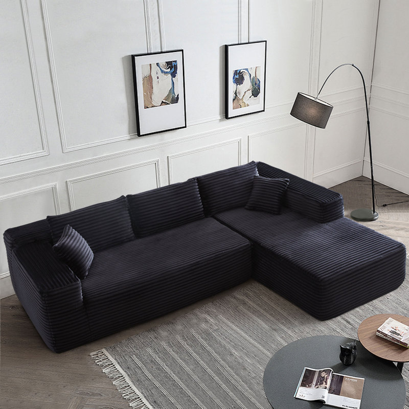 Canapé modulaire rembourré 2 pièces Kailayah, Polyester noir, Orienté à droite