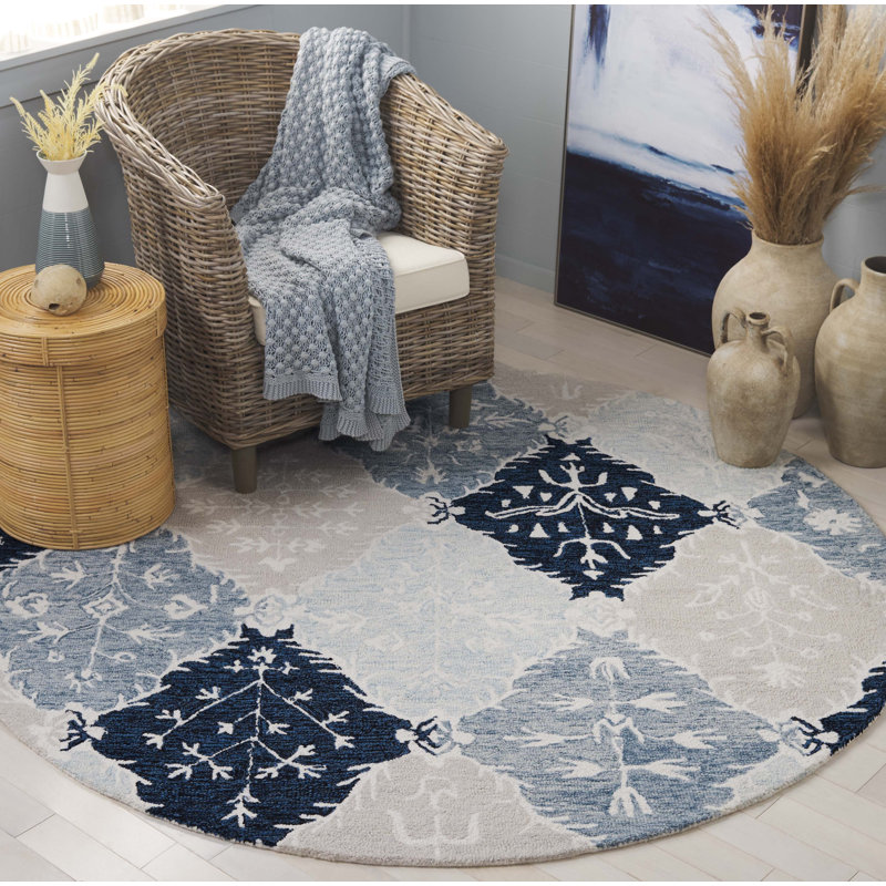 Cuerdas Ebony Hand Tufted Wool Pile Floral Rug, Round 6'