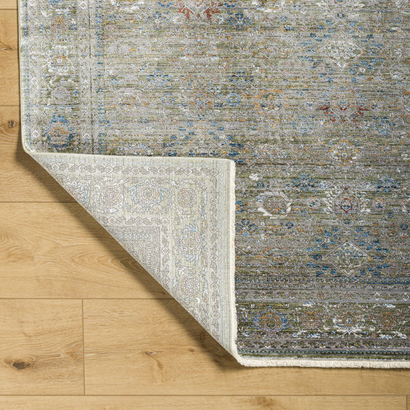 Machine Woven Viscose/Polyester/Acrylic Area Rug in Olive, Rectangle 7'10" x 9'10"