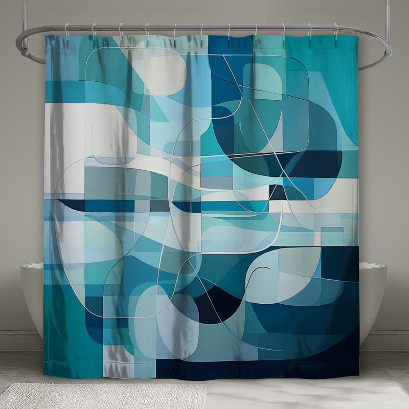Rideau de douche abstrait - Art Modern Decor, H 93 po x l 70 po, Bleu géométrique 2