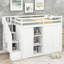 Lit mezzanine fonctionnel avec 3 tablettes, 2 armoires et 2 tiroirs, échelle avec rangement, aucun sommier nécessaire, blanc