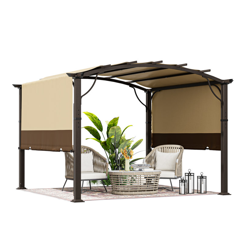 Aluminum Pergola with Canopy, Brown Canopy/Brown Frame, 89.80" H x 118.10" W x 118.10" D