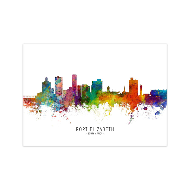 Port Elizabeth South Africa Skyline by Michael Tompsett - Print, 30cm H x 42cm W x 1cm D, Unframed